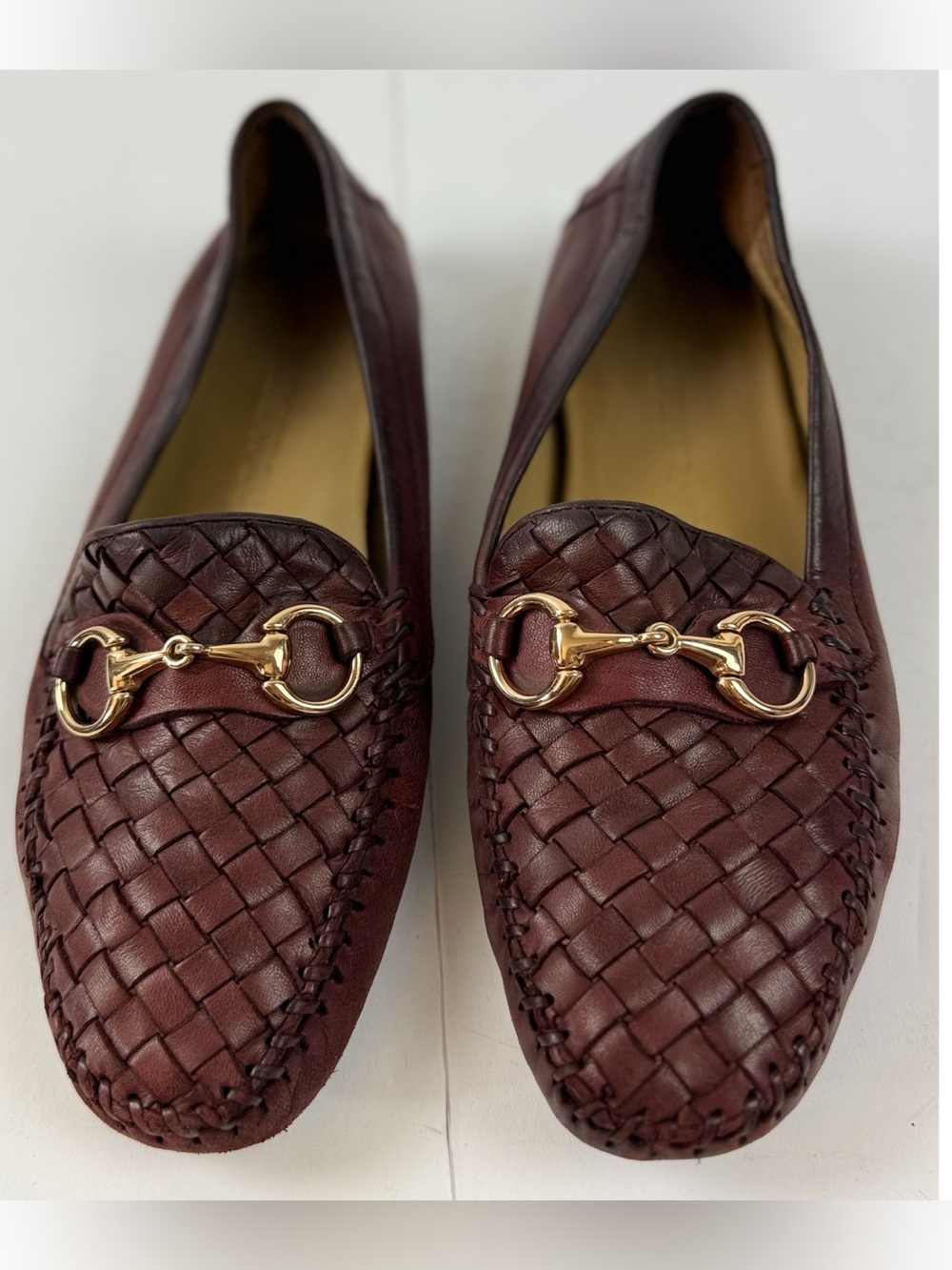 Robert Zur Perlata Woven Leather Bit Loafers - Burgundy size 8.5